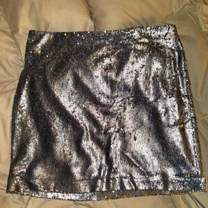White House Black Market Silver Sequin Skirt